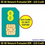 £10 Preloaded CREDIT EE UK Network Sim Card Ready and Active to Use - NO EXPIRY